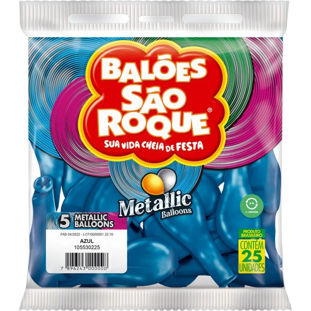 BALÃO 5 LISO METALIZADO AZUL REDONDO SAO ROQUE COM 25 UNIDADES - imagem 4