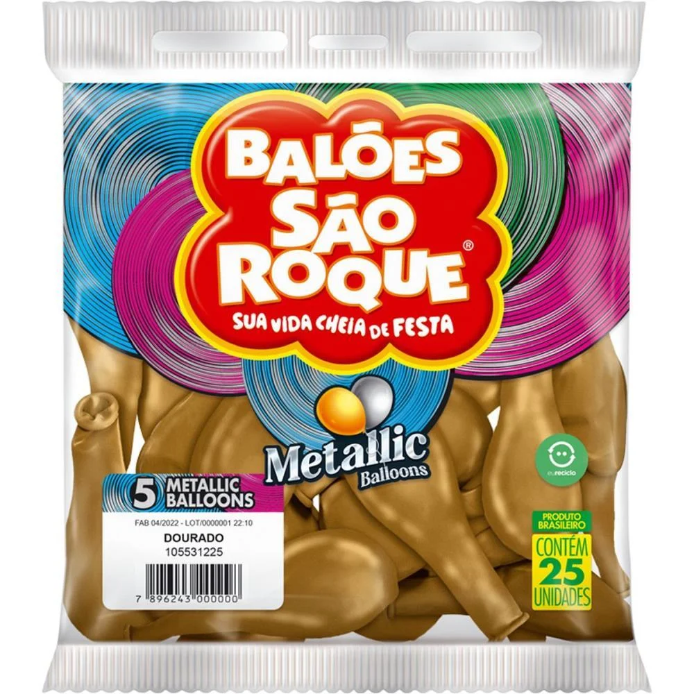 BALÃO 5 LISO METALIZADO DOURADO REDONDO SAO ROQUE COM 25 UNIDADES - imagem 4
