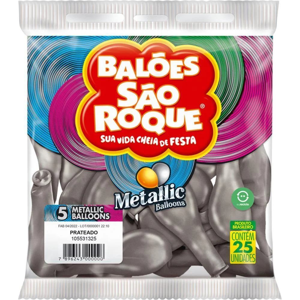 BALÃO 5 LISO METALIZADO PRATA REDONDO SAO ROQUE COM 25 UNIDADES - imagem 4