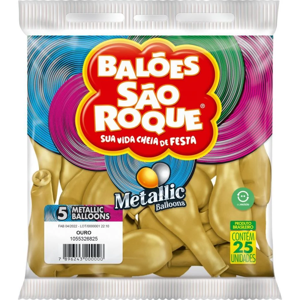 BALÃO 5 LISO METALIZADO OURO REDONDO SAO ROQUE COM 25 UNIDADES - imagem 4