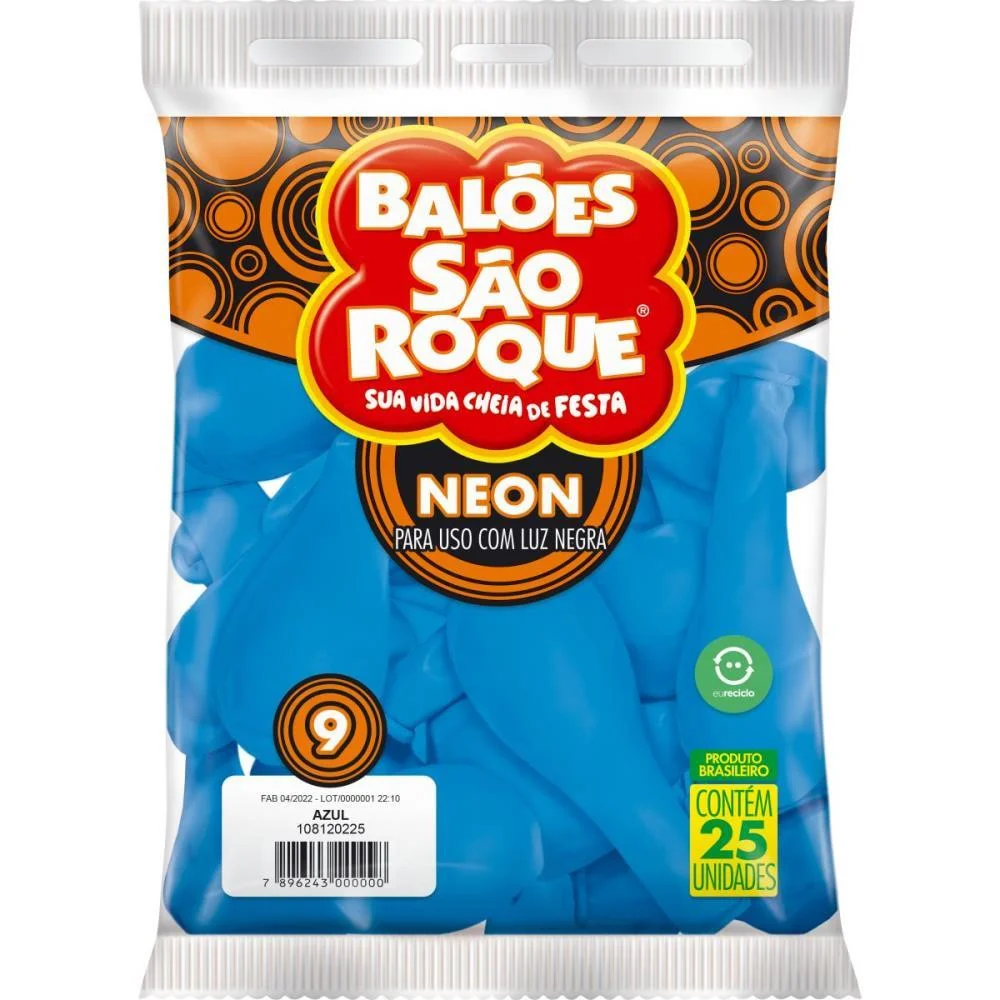 BALAO 9 LISO NEON AZUL IMPERIAL SAO ROQUE (PCT.C/25) - imagem 3