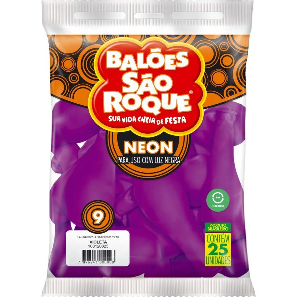 BALAO 9 LISO NEON VIOLETA IMPERIAL SAO ROQUE (PCT.C/25) - imagem 3