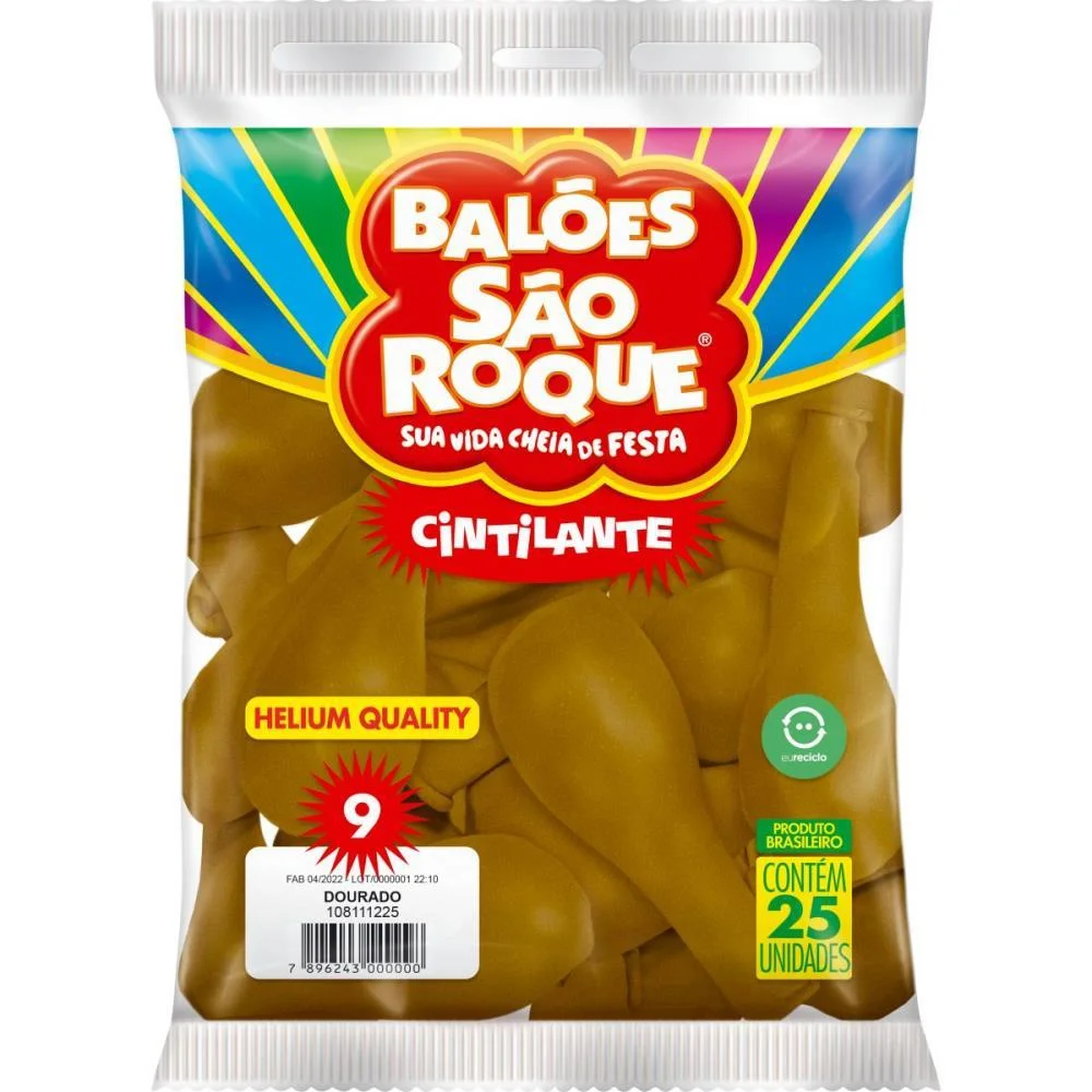 BALAO 9 LISO CINTILANTE DOURADO SAO ROQUE (PCT.C/25) - imagem 4