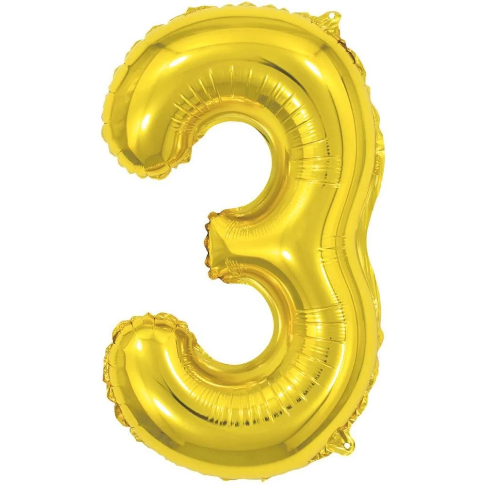 BALAO METALIZADO NUMERO 3 DOURADO 40CM. MAKE+  - imagem 2