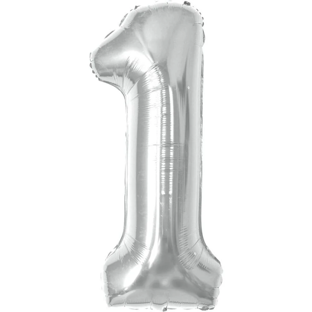 BALAO METALIZADO NUMERO 1 PRATA 40CM MAKE+  - imagem 2