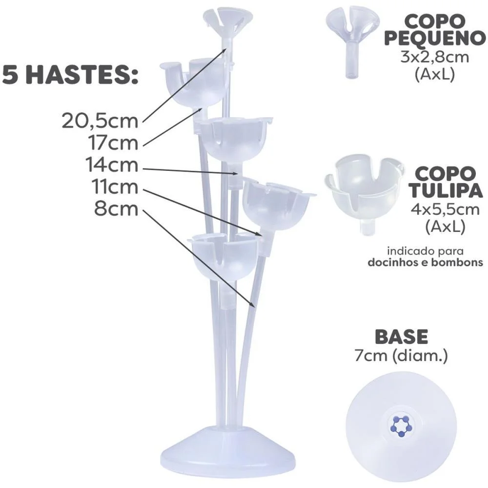 SUPORTE PARA BALAO KIT ARRANJO C/05HASTES 24CM CR KLF FESTAS  - imagem 3