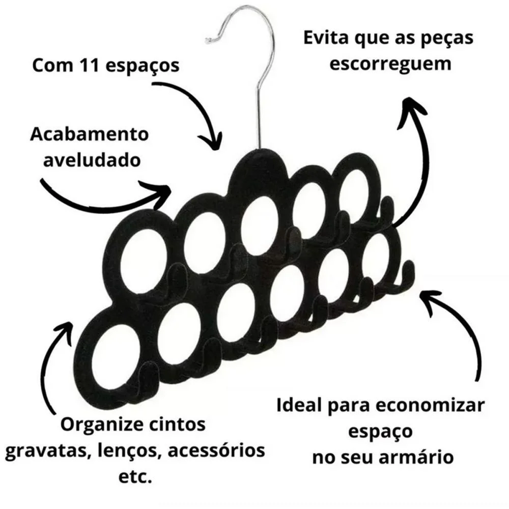 CABIDE VELUDO PRETO P/ LENÇOS/CINTOS ORDENE  - imagem 5