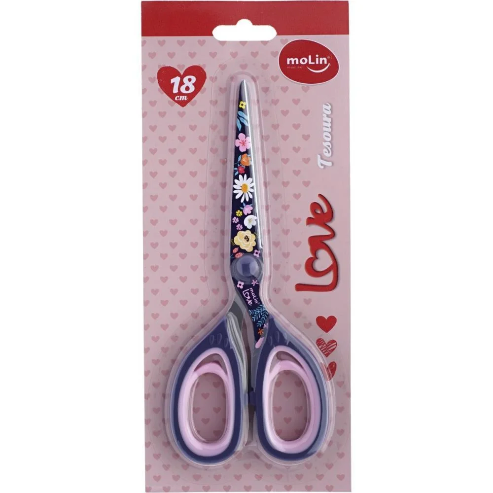 TESOURA LOVE FLOWERS AZUL 18CM MOLIN 