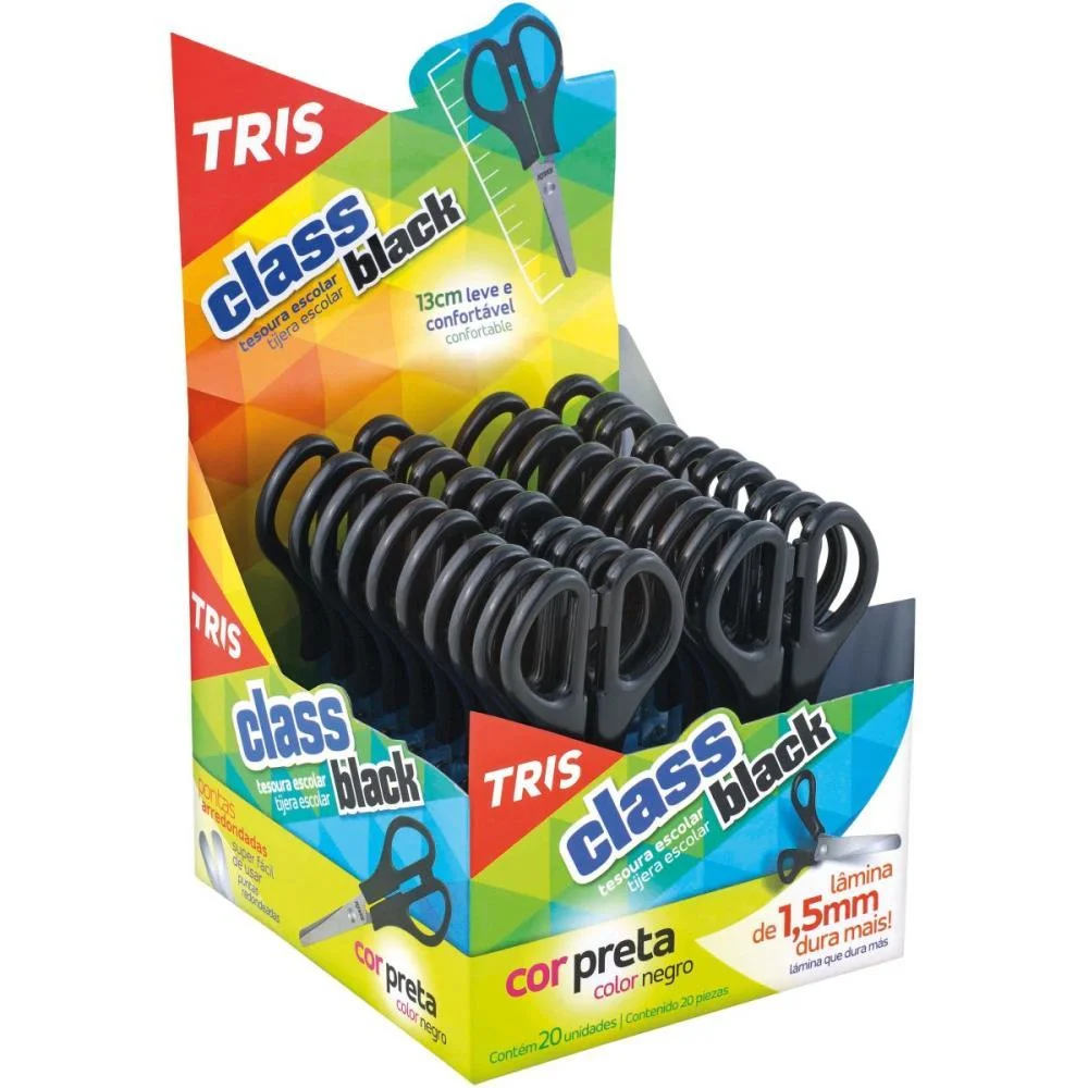 TESOURA ESCOLAR TRIS CLASS BASIC 13CM 3CORES SUMMIT (CX.C/20) - imagem 2