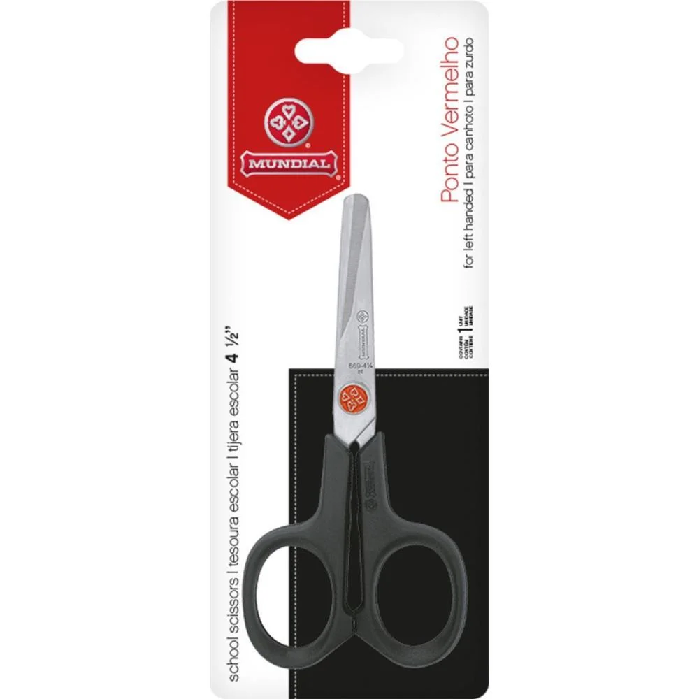 TESOURA ESCOLAR P/CANHOTO PONTO VERMELHO 11CM MUNDIAL  - imagem 3