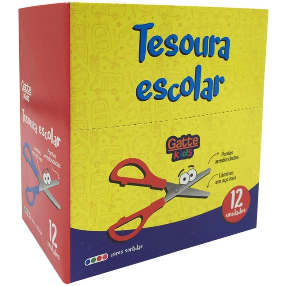 TESOURA ESCOLAR INOX CABO COLORIDO 13CM MAKE+ (CX.C/12) - imagem 4