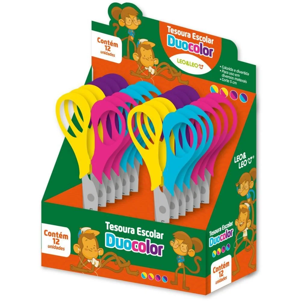 TESOURA ESCOLAR DUO COLOR S/PONTA 4 CORES LEONORA (DP.C/12) - imagem 2