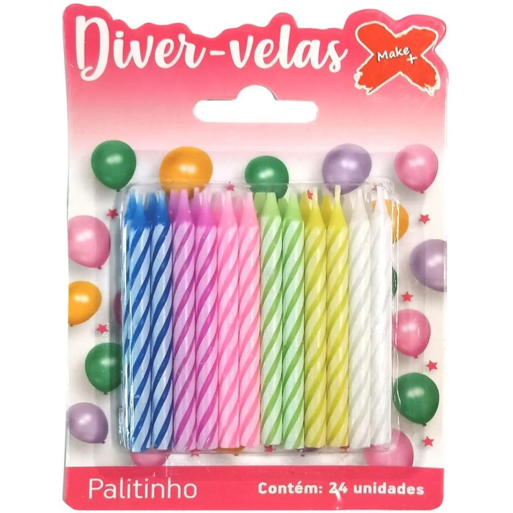 VELA PARA ANIVERSARIO PALITINHO ESPIRAL COLORS 24UN MAKE+ (CX.C/12) - imagem 5