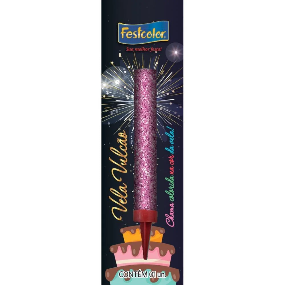 VELA PARA ANIVERSARIO VULCAO ROSA FESTCOLOR  - imagem 3