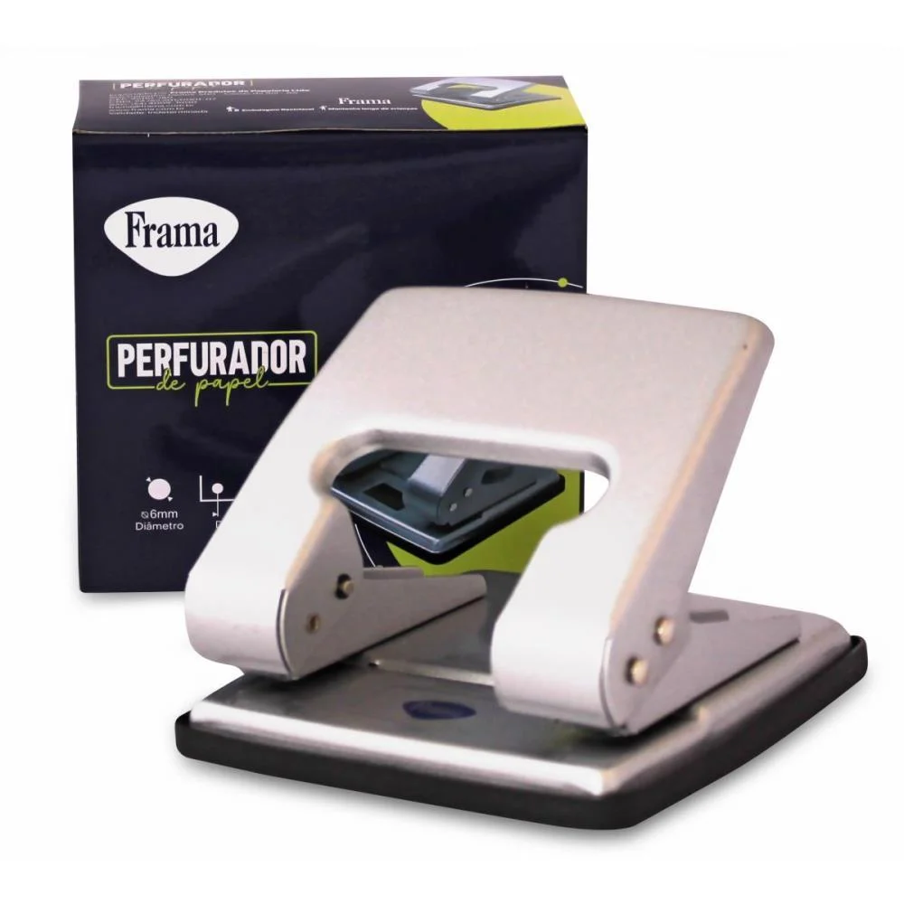 PERFURADOR DE PAPEL METAL MEDIO PRATA P/20FLS FRAMA (UNIDADE) - imagem 2