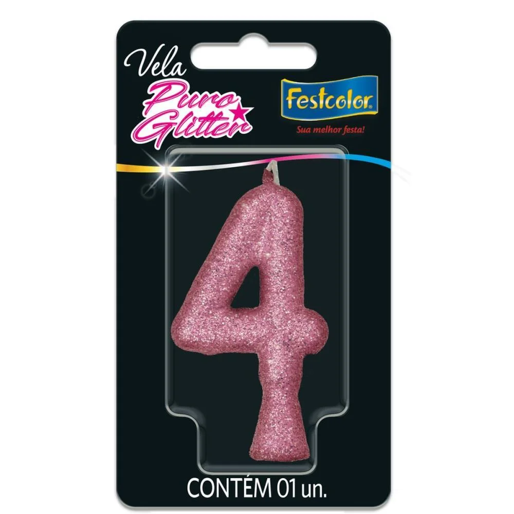 VELA PARA ANIVERSARIO N.04 ROSA PURO GLITTER FESTCOLOR (CX.C/10) - imagem 2