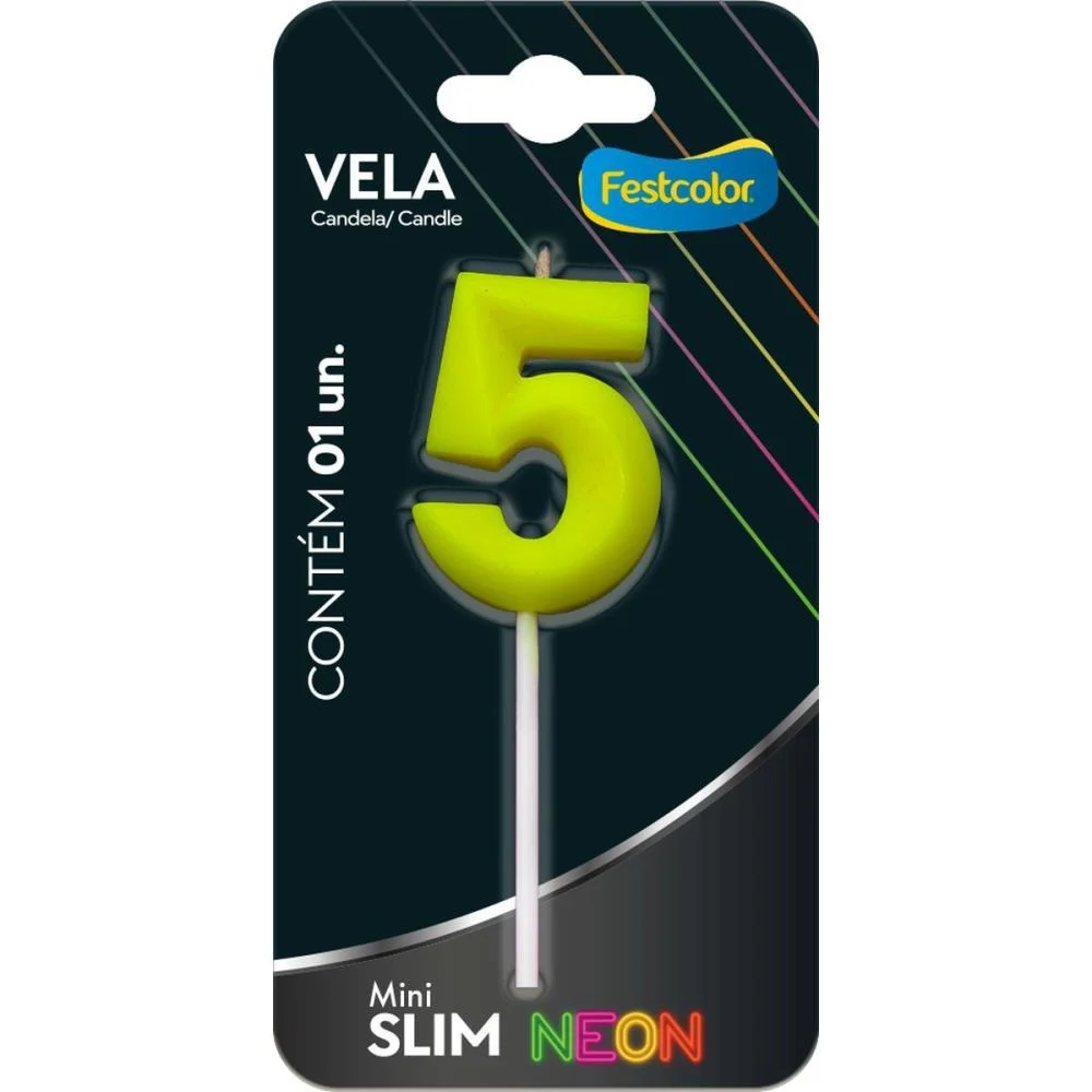 VELA PARA ANIVERSARIO N.05 AMARELA NEON FESTCOLOR (CX.C/10) - imagem 2