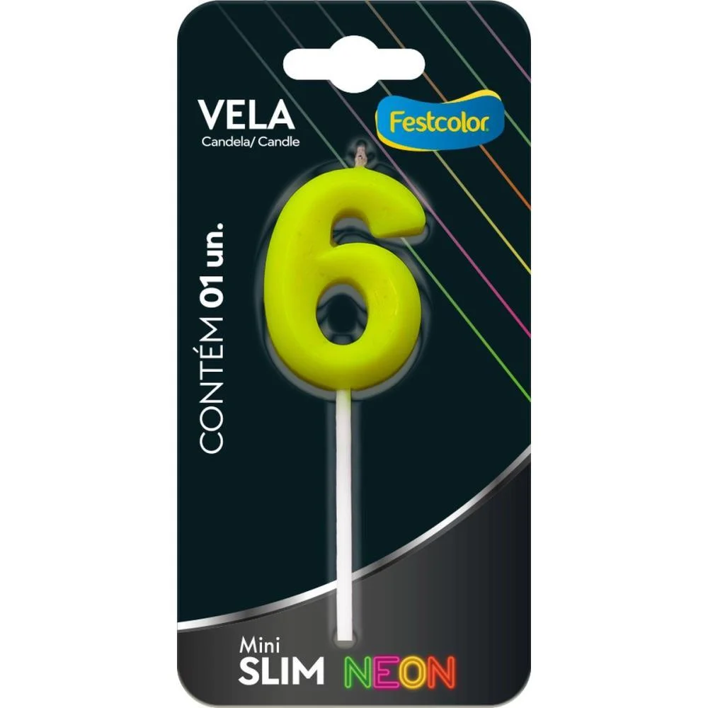 VELA PARA ANIVERSARIO N.06 AMARELA NEON FESTCOLOR (CX.C/10) - imagem 2