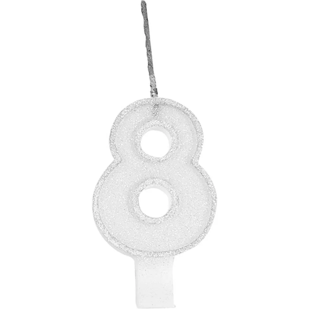 VELA PARA ANIVERSARIO N.08 BRANCA GLITTER FESTCOLOR (CX.C/10) - imagem 2