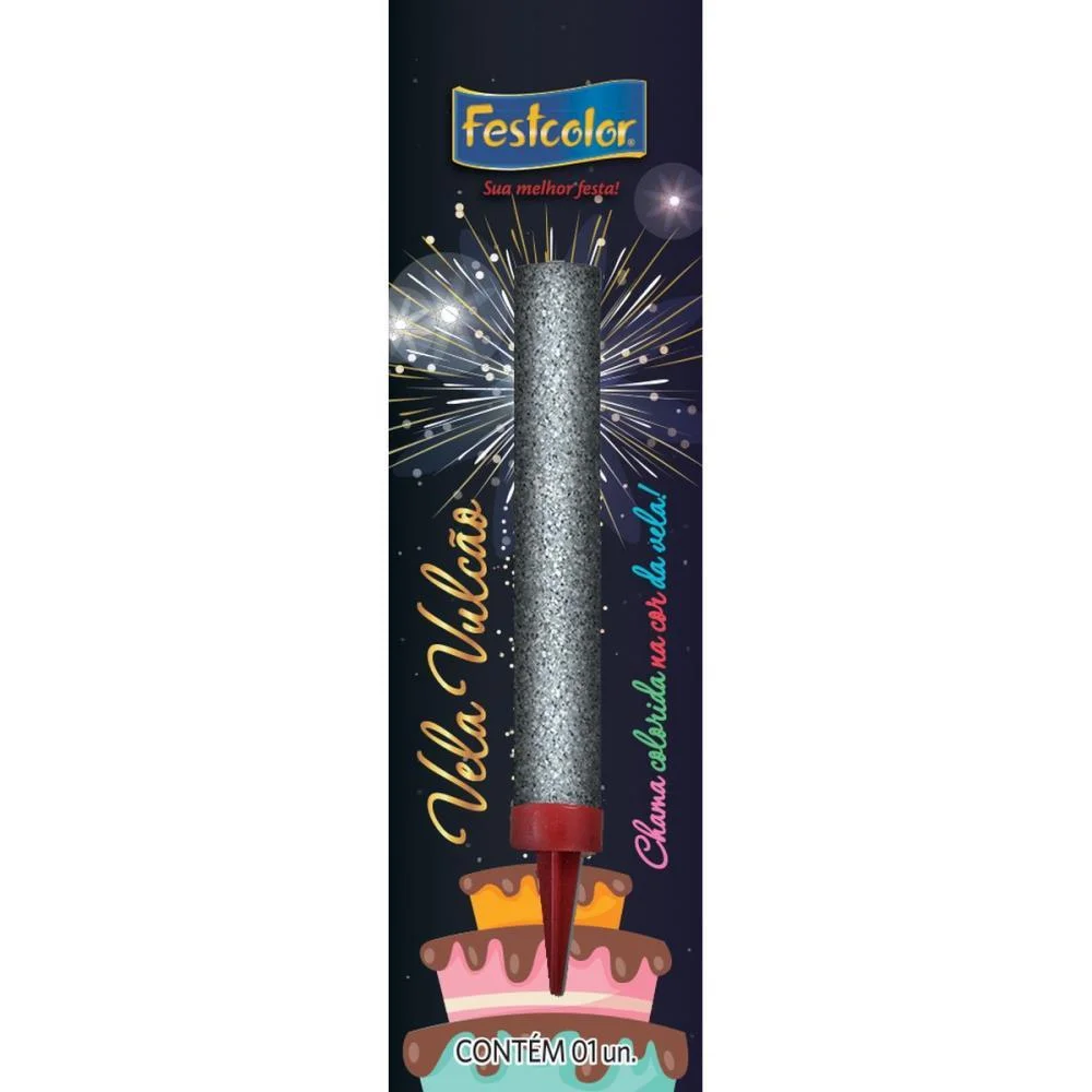 VELA PARA ANIVERSARIO VULCAO PRATA FESTCOLOR  - imagem 2
