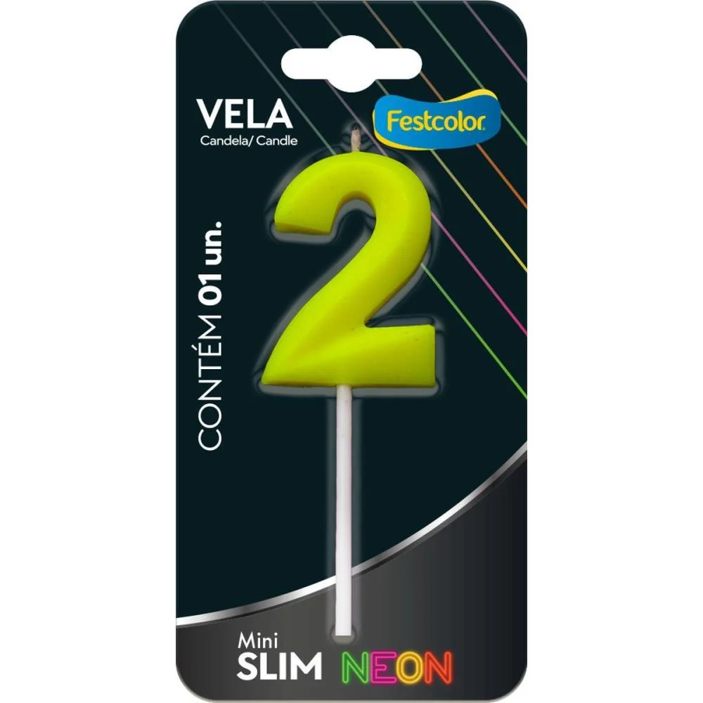 VELA PARA ANIVERSARIO N.02 AMARELA NEON FESTCOLOR (CX.C/10) - imagem 2
