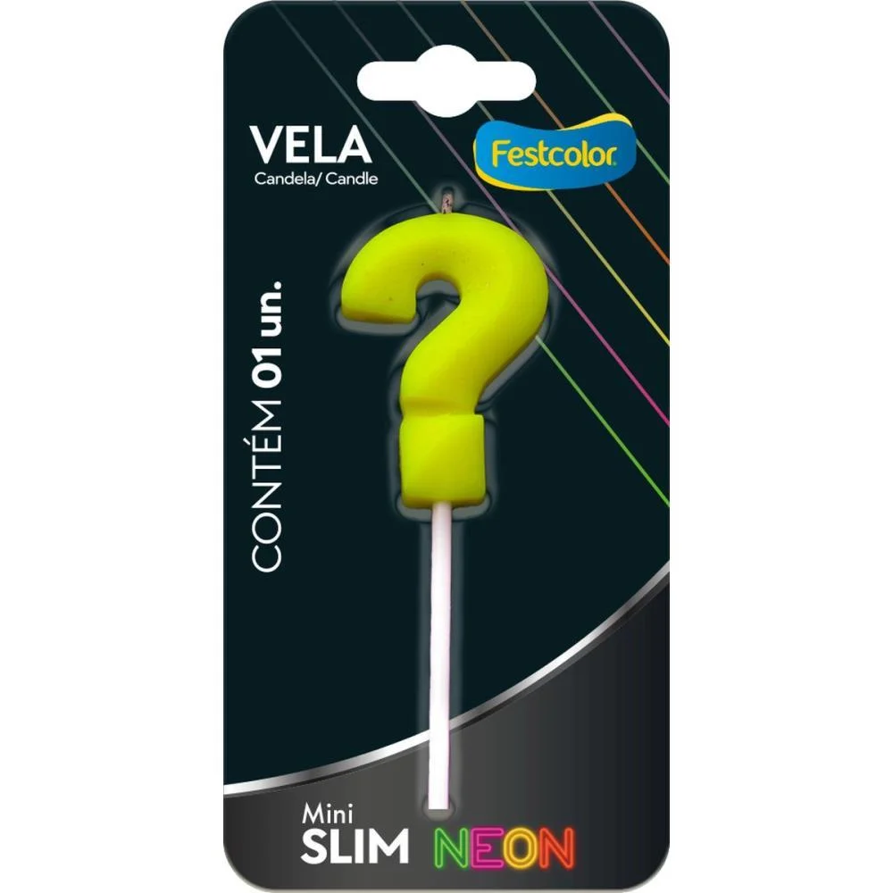 VELA PARA ANIVERSARIO INTERROGACAO AMARELA NEON FESTCOLOR (CX.C/10) - imagem 2