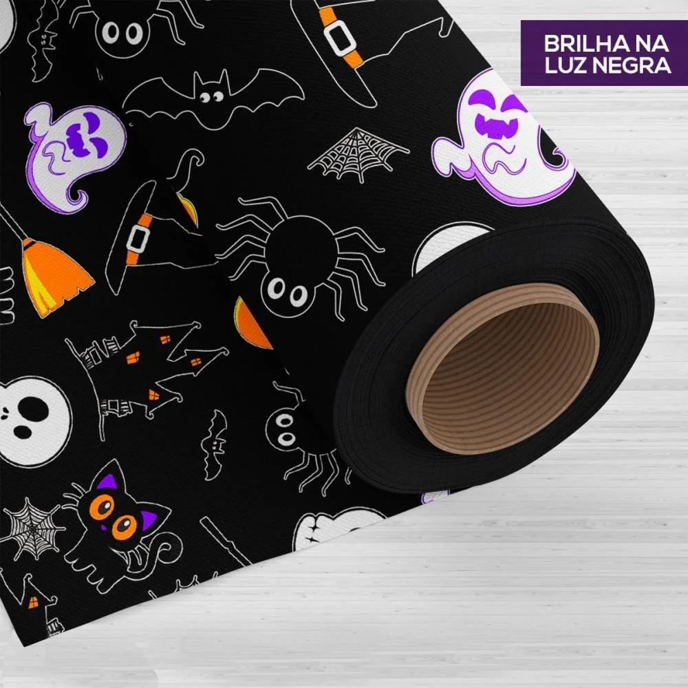 TNT ESTAMPADO 1,40M 40G HALLOWEEN NEON FUNDO PRETO MEWI (BO-25MTS) - imagem 3