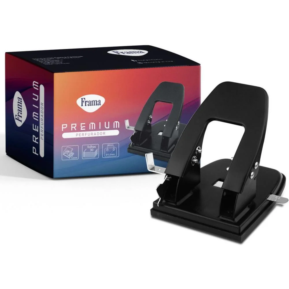 PERFURADOR DE PAPEL METAL GRANDE PRETO P/30FLS FRAMA (UNIDADE) - imagem 2