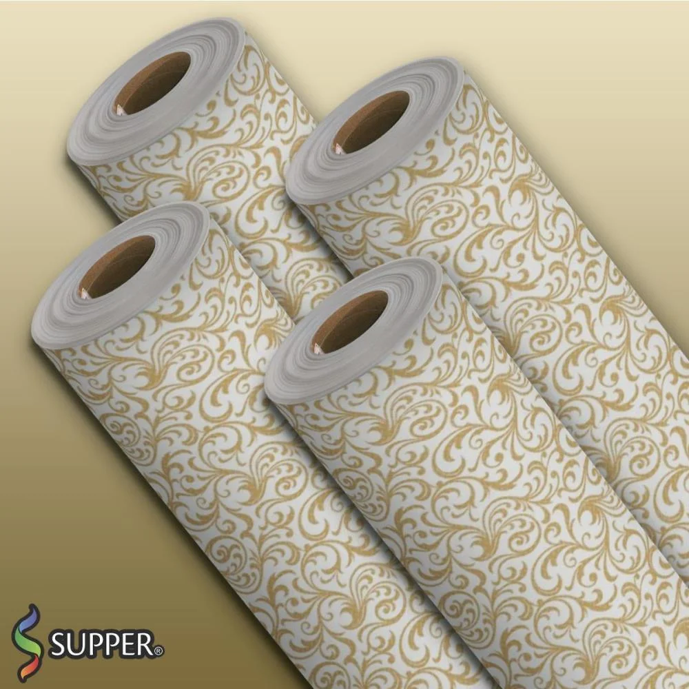 TNT ESTAMPADO 1,40M 40G ARABESCO BRANCO/OURO SUPPER (RL-25MTS) - imagem 4