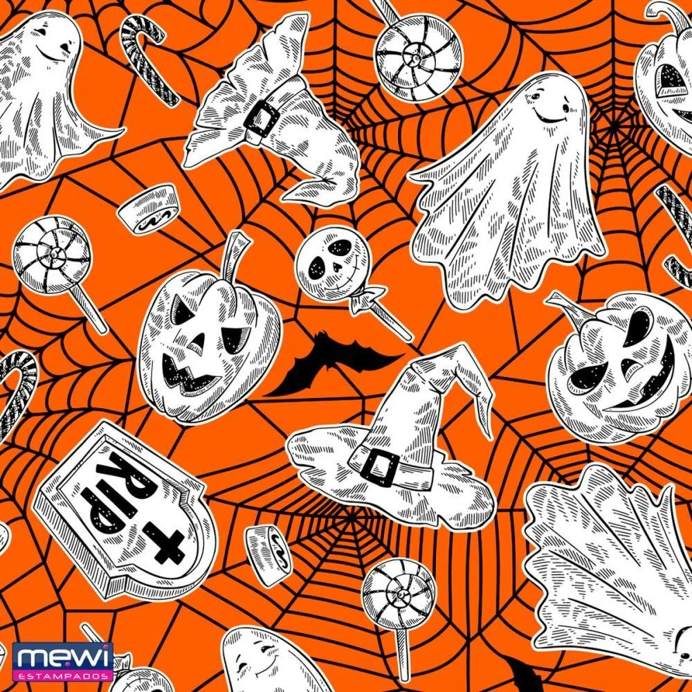 TNT ESTAMPADO 1,40M 40G HALLOWEEN FUNDO LARANJA MEWI (RL-25MTS) - imagem 3