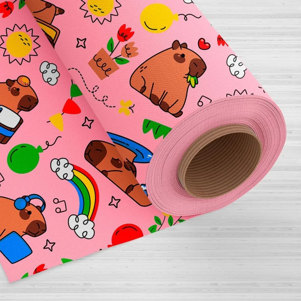 TNT ESTAMPADO 1,40M 40G CAPIVARA FUNDO ROSA MEWI (BO-25MTS) - imagem 4