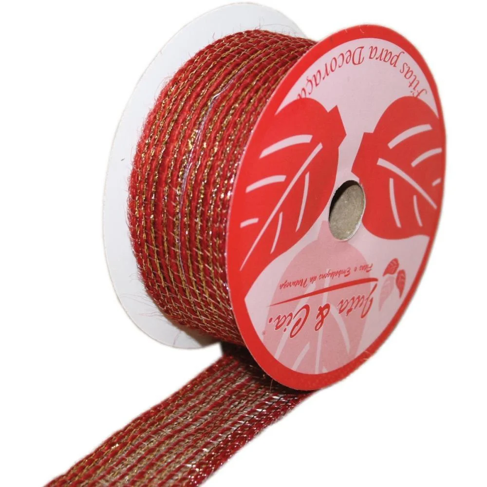 FITA ARAMADA DE JUTA 38MMX10M. VERMELHO C/DOURADO ARAMEX (ROLO) - imagem 3