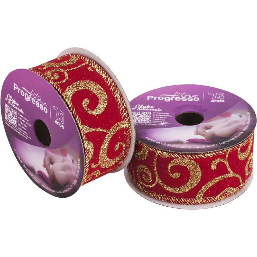 FITA ARAMADA NATAL 38MMX10M VELUDO VM C/ARABESCO FITAS PROGRESSO  - imagem 2