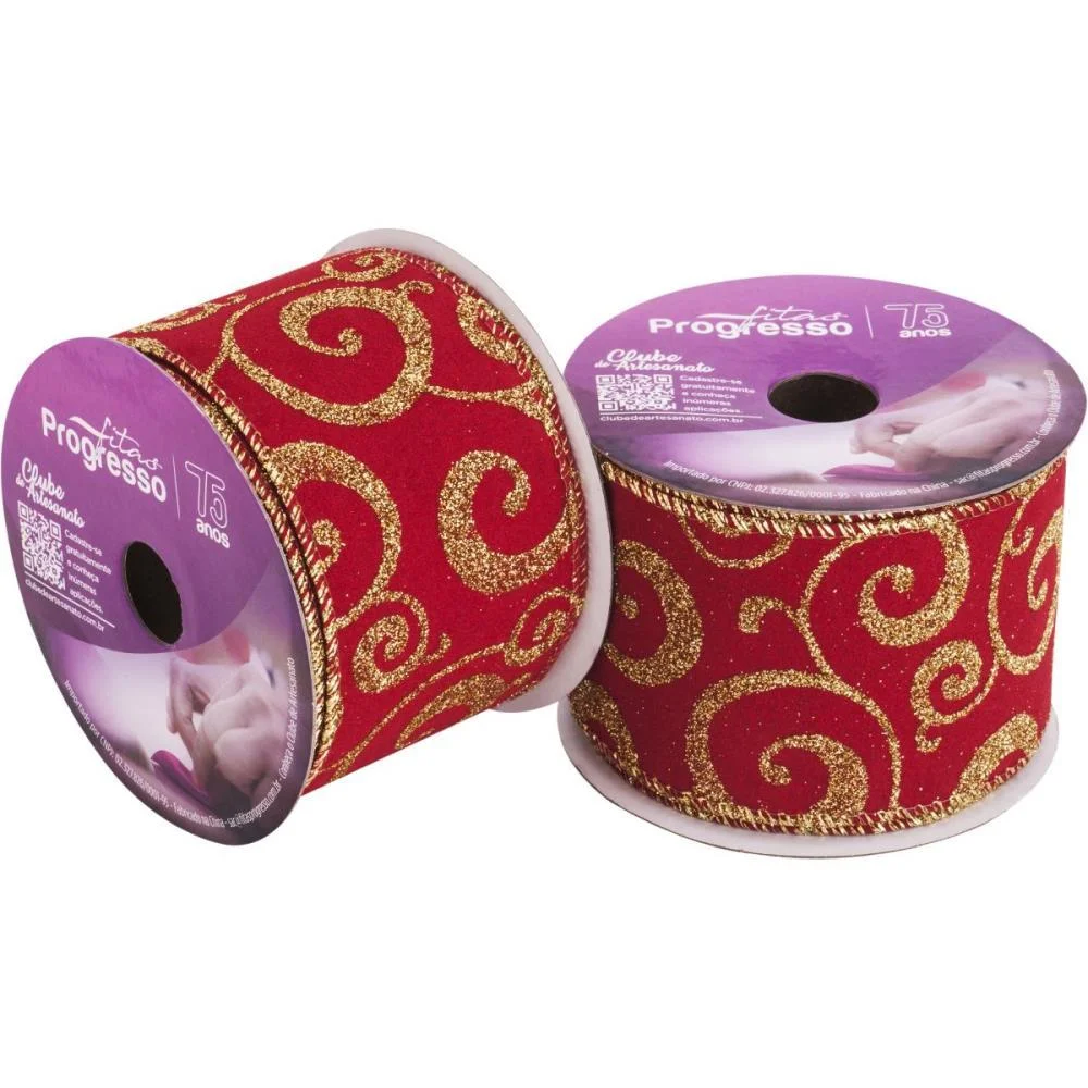 FITA ARAMADA NATAL 63MMX10M VELUDO VM C/ARABESCO FITAS PROGRESSO  - imagem 3