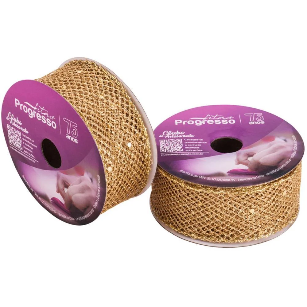 FITA ARAMADA NATAL 38MMX10M METALIZ. OURO C/GLITT FITAS PROGRESSO  - imagem 3