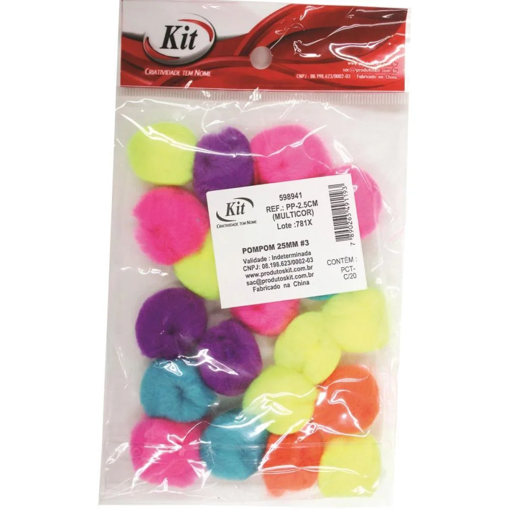 AVIAMENTO POMPOM MULTICOLOR#3 25MM C/20UN. KIT (PACOTE) - imagem 2