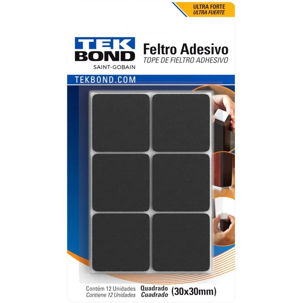 ANTI-IMPACTO E SEGURANCA FELTRO ADESIVO QUADRADO 30MM P TEKBOND (BL.C/12) - imagem 3