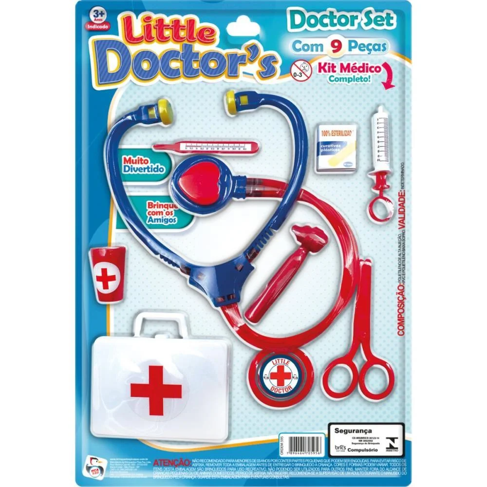 BRINCANDO DE PROFISSOES KIT MEDICO DOCTOR SET 9PCS PICA PAU  - imagem 4
