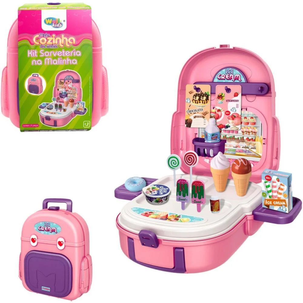 BRINCANDO DE PROFISSOES KIT SORVETERIA NA MALINHA 21PC WELLMIX  - imagem 2