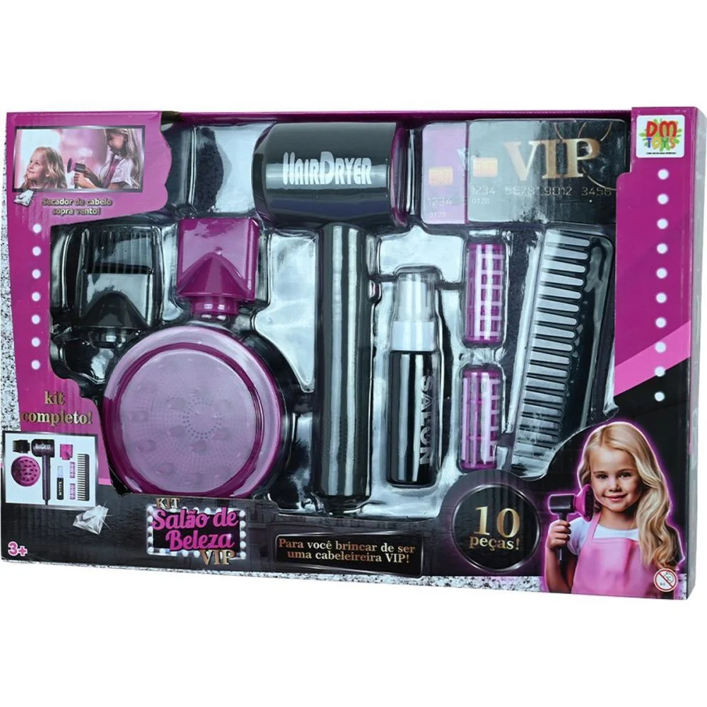 BRINCANDO DE PROFISSOES KIT SALAO DE BELEZA VIP 10PCS DM TOYS  - imagem 3
