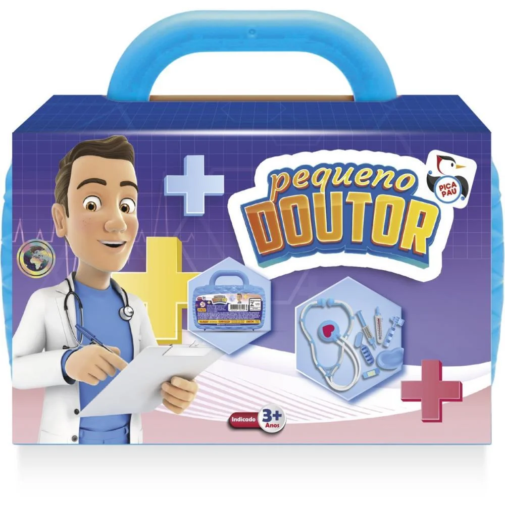 BRINCANDO DE PROFISSOES PEQUENO DOUTOR MALETA 7PCS.AZ PICA PAU  - imagem 4