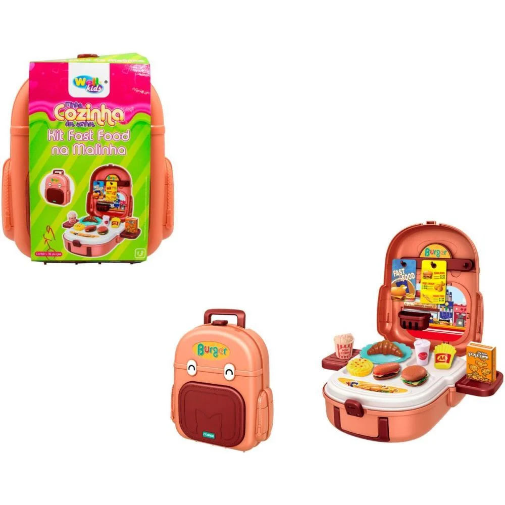 BRINCANDO DE PROFISSOES KIT FAST FOOD NA MALINHA 19PCS WELLMIX  - imagem 3