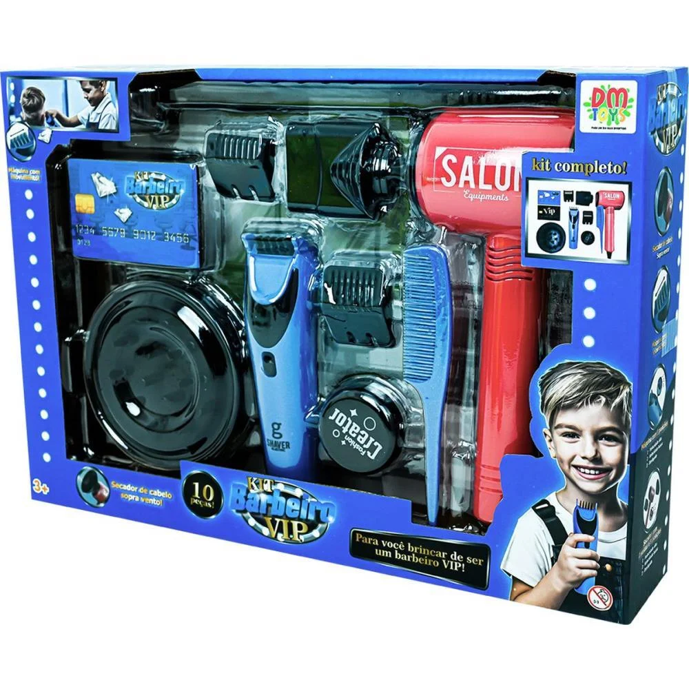 BRINCANDO DE PROFISSOES KIT BARBEIRO VIP 10PECAS DM TOYS  - imagem 3