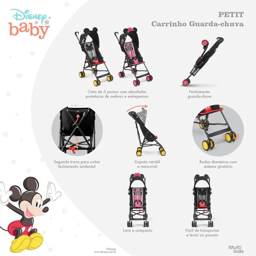 CARRINHO DE BEBE MICKEY PETIT GUARDA-CHUVA 15KG MULTIKIDS  - imagem 8