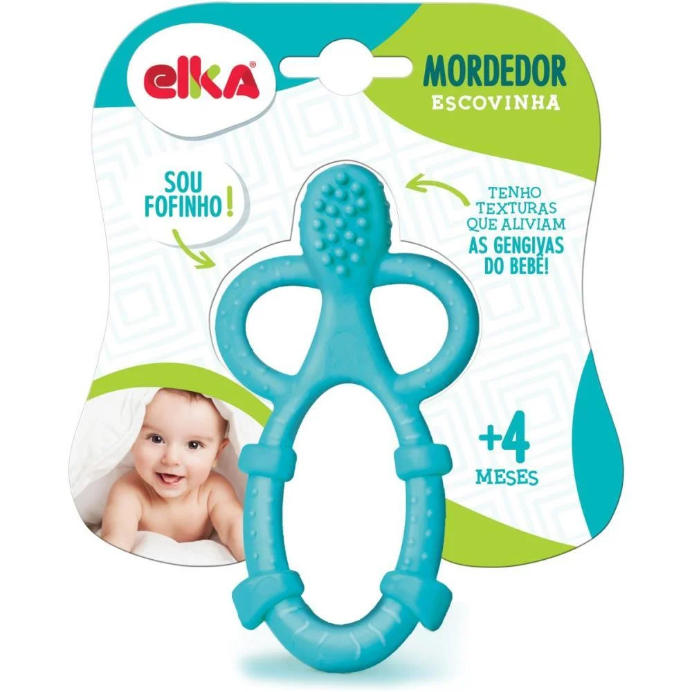 MORDEDOR INFANTIL ESCOVINHA AZUL +4 MESES ELKA  - imagem 2