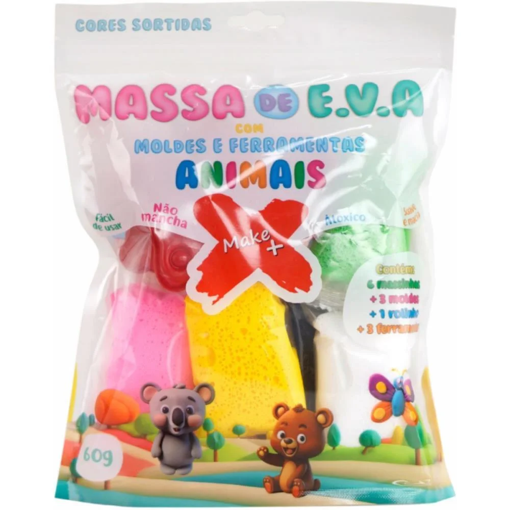 MASSA DE EVA CRIATIVA ANIMAIS C/MOLDE 60G MAKE+ (PACOTE) - imagem 2