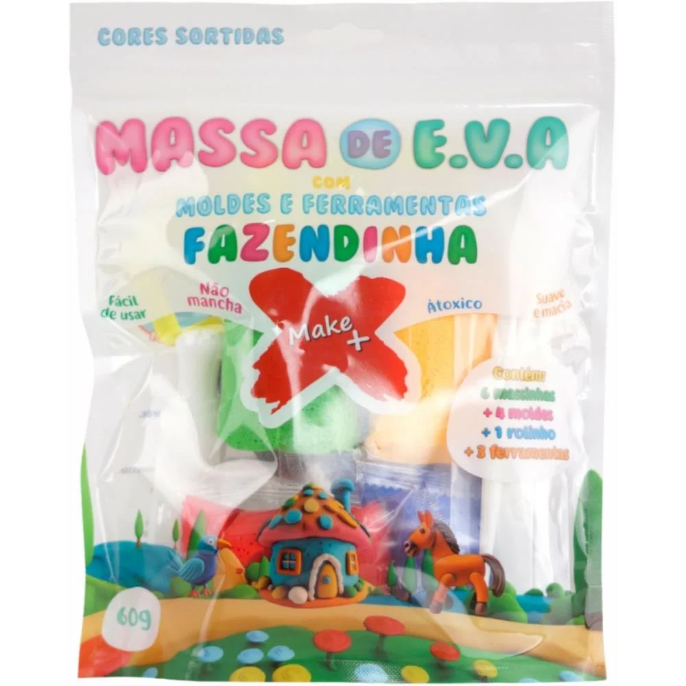 MASSA DE EVA CRIATIVA FAZENDINHA C/MOLDE 60G MAKE+ (PACOTE) - imagem 3