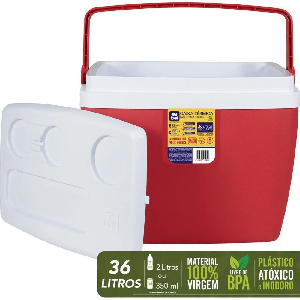 CAIXA TERMICA 36L C/ALCA  VERMELHA BEL  - imagem 6
