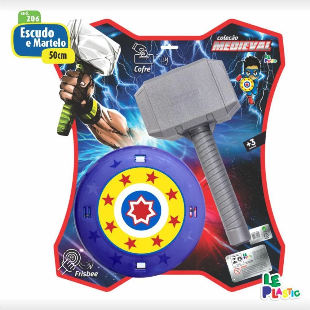 FANTASIA ACESSORIO ESCUDO E MARTELO HEROIS 60CM LEPLASTIC (UNIDADE) - imagem 2