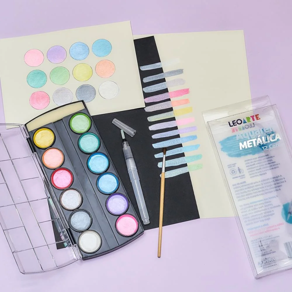 AQUARELA ESCOLAR METALICA 12 CORES LEONORA (CX.C/06) - imagem 5